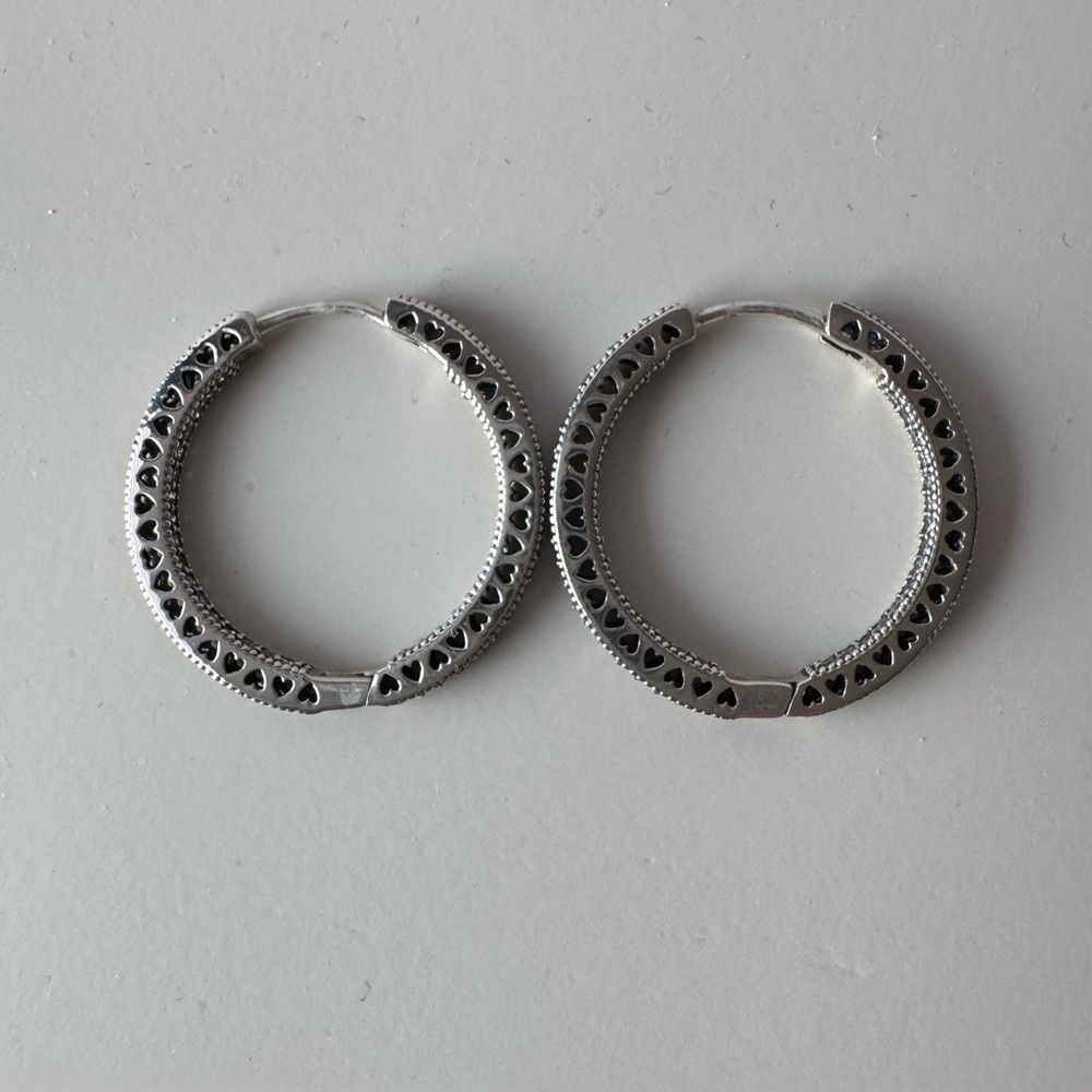 Pandora Medium Pave Silver Hoops - Picture 2 of 11